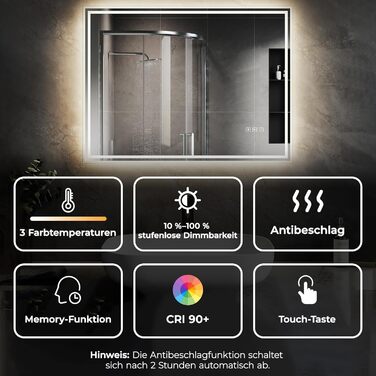 Дзеркало для ванної кімнати зі підсвічуванням SVNR, 70x50 см, LED, з куточним збільшувальним дзеркалом, сенсорне керування, антизапар, 3 колірні температури