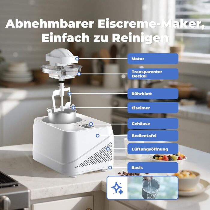 Машина для приготування льоду з компресором 1л, самостійно охолоджувана знімним контейнером для льоду, з лопаткою/мірювальним циліндром з позначками