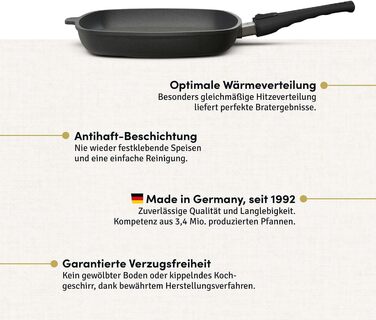 Сковорода Hoffmann для індукційних плит з кришкою 28 x 28 см, Made in Germany, для духовки до 250°C, антипригарне покриття, не деформується, площа приготування 23 x 23 см