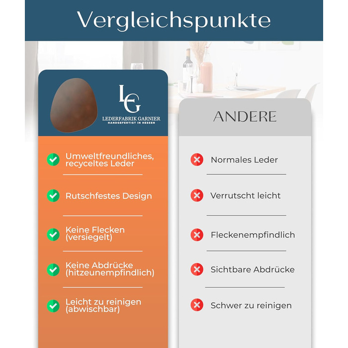 Набори серветок на стіл, 4 шт. – екологічні, стабільні та неслизькі – з преміальної еко-шкіри, Made in Germany (сучасний дизайн), темно-коричневий колір