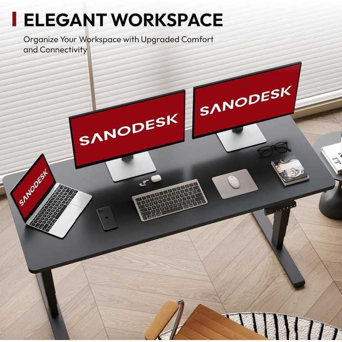 Регульований стіл Sanodesk 160x80 см, білий+ahron, електричний, ергономічний, з двомоторним підйомником