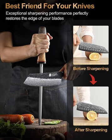 Набір кухонних ножів XINZUO Damaststahl: професійний шеф-ніж, кухонні ножі з дамаської сталі, преміум-якість, ергономічна ручка з білого дуба, серія Mo (заточувач у комплекті)