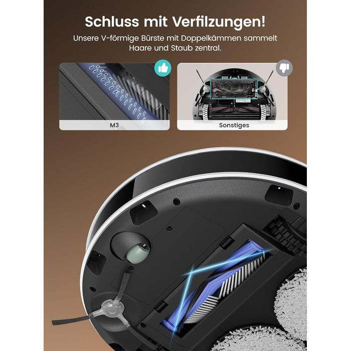 Робот-пилосос LEFANT M3 з функцією миття підлоги, регульованою насадкою, потужність всмоктування 12000 Па, функція картографування, інтегрована зарядна станція, керування через Wi-Fi, додаток та Alexa