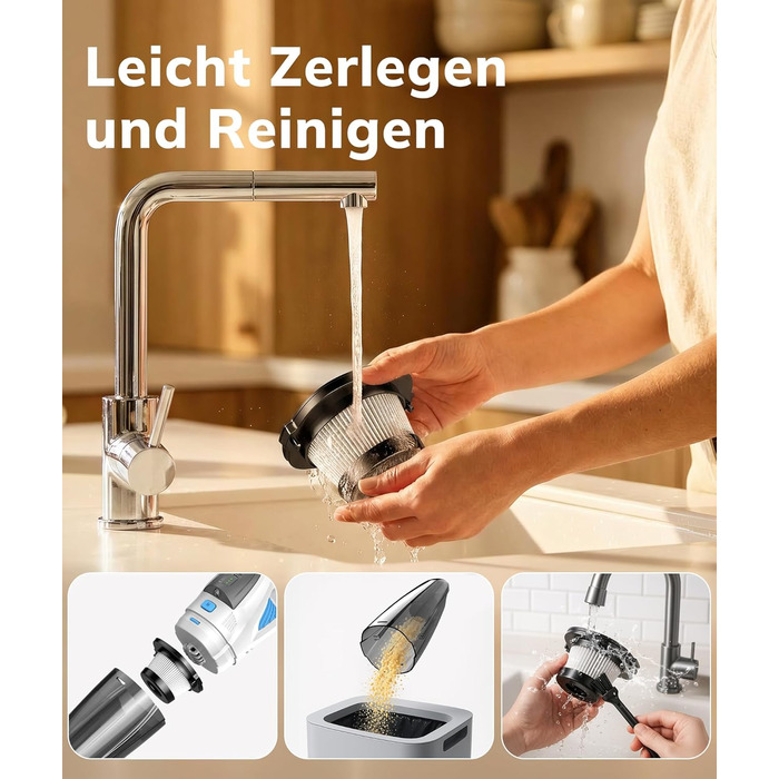 Акумуляторний ручний пилосос для авто та дому, 25000Па, бездротовий з HEPA-фільтром та набором насадок, білий