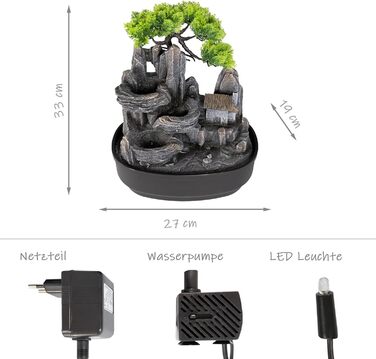 Кімнатний фонтан Лемодо з LED-підсвічуванням, 3-рівневий, для дому, офісу, 27x19x33 см