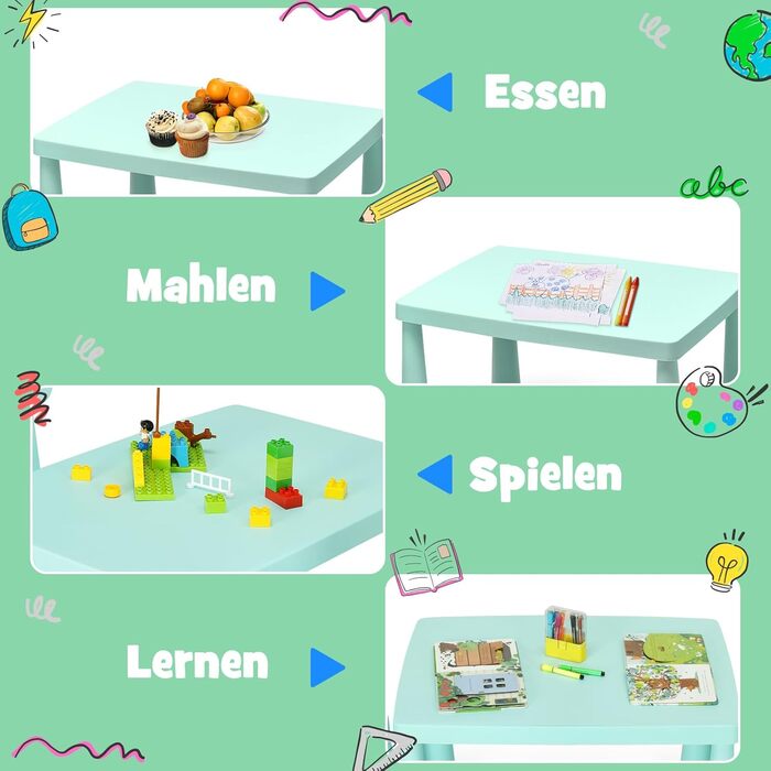 Дитячий столик та 2 стільчики DREAMADE, зелений комплект для навчання, їжі та ігор. Дитячі меблі з пластику для дівчаток та хлопчиків, 3 предмети, заокруглені кути