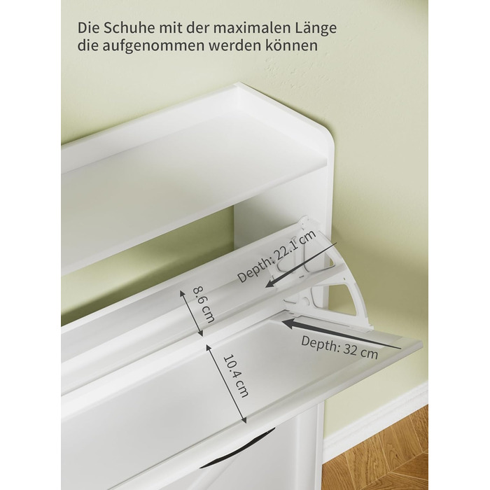 Шафа для взуття з 2 дверцятами, полиця для взуття в передпокій, вузька шафа-кіпер для взуття з 4 полицями, тумба для взуття з металевими ніжками, органайзер для взуття з дерева для стіни, 80x23,8x101,7 см, білий