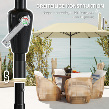 Outsunny parasol Ø233 см, парасолька з функцією складання, восьмикутний балкон парасолька пляжна парасолька вітрозахисна стайня ринок парасолька кривошипний парасолька сонцезахисний для пляжу балкон тераса сад, бежевий