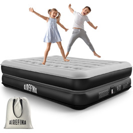 Надувне ліжко Airefina 203 x 152 x 41 см із вбудованим насосом, надувний матрац преміум-класу, що самонадувається, швидке надування/здування, надувний матрац з флокованою поверхнею для гостей, кемпінг, 295 кг MAX двомісний/двоспальний