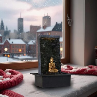 Внутрішній фонтан Zen Light з LED-підсвічуванням та Буддою, 40 см, чорний