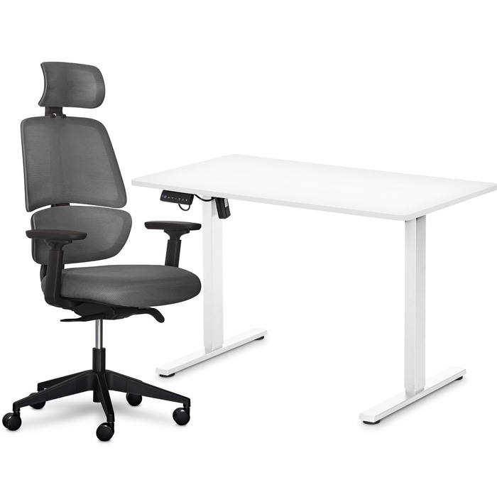 Комплект Mealux PowerDesk Lite White + Leo Air Plus Grey (арт. EVO-201 Lite W/W+Y 546 KBG)