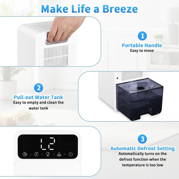 Електричний осушувач повітря 1500 мл - тихий осушувач для дому, для ванної, кухні, вітальні. Таймер 8/12/24 год.