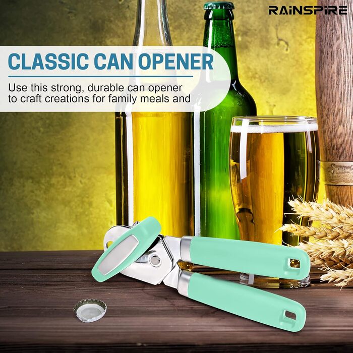 Відкривач консерв Rainspire: ручний, міцний, з гладким краєм, з відкривачем для пляшок, рожевий (м'ятно-зелений)