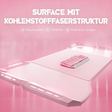 Ігровий стіл YRHome з RGB-підсвічуванням та підставкою для навушників та стаканом. Білий (120x60x75см, Рожевий)