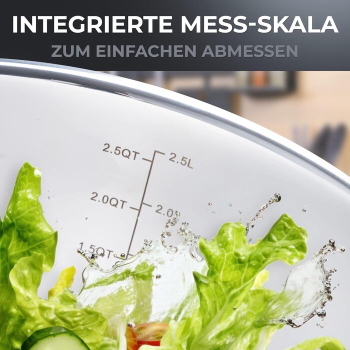Набір мисок Roumare з нержавіючої сталі | 3 шт. | ⌀ 24, 20, 16 см | Миски для змішування, салатники | Кухня | Нековзний дно | 1,0л - 2,5л - 4,5л | З аксесуарами