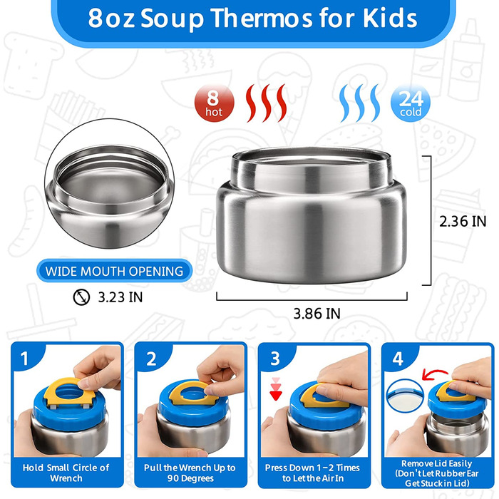 Термальний контейнер для їжі для дітей, контейнер для підігріву, ізольований контейнер з нержавіючої сталі, термос для ланчу, контейнер для їжі, дитяча каша, коробка для підігріву, суп, гарячий і холодний, для навчання, офісу (синій, 240 мл) (а-синій(твар