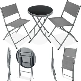 Набір бістро tectake, стіл і 2 х стільці, невеликий круглий обідній стіл, розкладний стіл і набір складних стільців, компактні меблі на відкритому повітрі стійкі до атмосферних впливів для балкона, тераси, садові меблі - сірий
