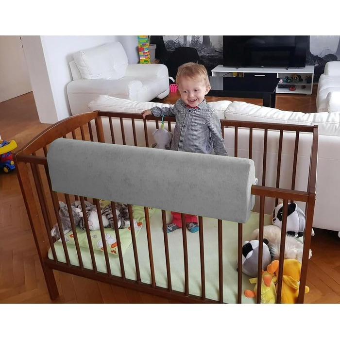Захист для ліжечка дитячого бортик-подушка від випадання (120 см, сірий)