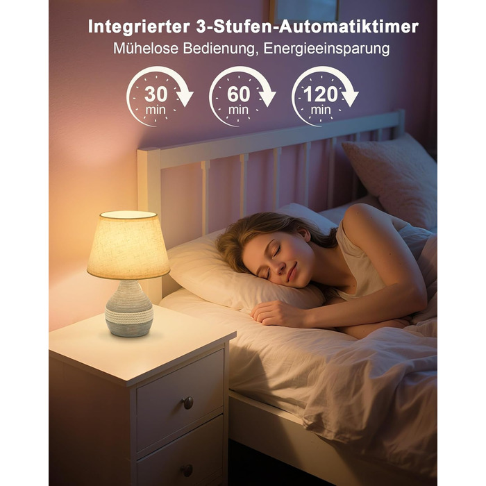 INTELIVE Бездротова керамічна настільна лампа з таймером, димером, лляним абажуром та пультом дистанційного керування. Акумуляторна, сучасний дизайн Mid Century.