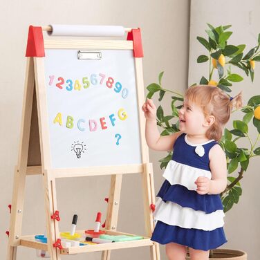 Дитяча мольберт HOMASIS двосторонній, регульована висота, крейда та папір, для дітей 3-8 років, з сумкою для зберігання, 44 x 40 x 102-126 см
