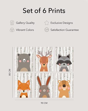Набір з 6 дитячих постерів Hambient для кімнати дитини: тварини лісу (30x40 см, без рамки)