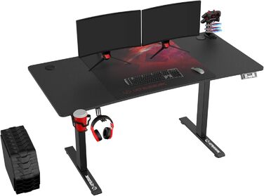 ULTRADESK Стіл для роботи Level V2 - Регульована висота, 140x68 см - Електричний стіл для геймінгу, офісу, дому - з XL-килимком для миші - Чорний, Червоний