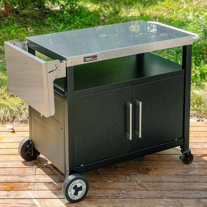 Royal Gourmet Grillwagen: гриль-візок з відкидним столиком, шафкою та нержавіючою сталевою поверхнею