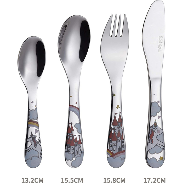 Набір столових приборів Exzact 6 шт. з нержавіючої сталі - дитячий посуд: тарілка, миска, ложка, виделка, ніж, столова ложка. Подарункова коробка (Wf712-4uni)