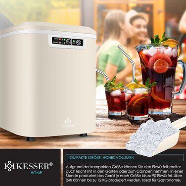 Машина для приготування льоду KESSER® з нержавіючої сталі, 12 кг/24 год, LED-дисплей, самоочищення, 2 розміри кубиків льоду, 2.2 л резервуар