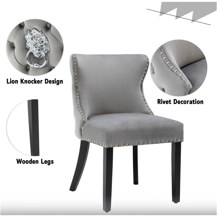 Крісла для їдальні з велюру, комплект 4 шт. - зручні кухонні крісла для вітальні, без підлокітники, на дерев'яних ніжках (Сірий-4)