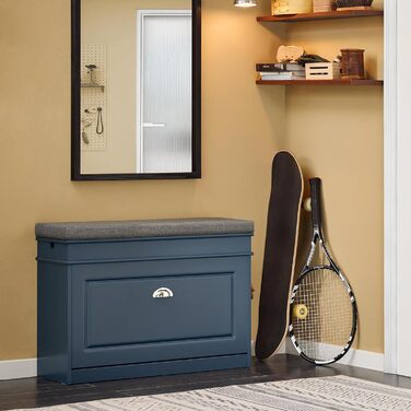 Полка для взуття SoBuy з подушкою для сидіння та місцем для зберігання, вузька, 60x51x24 см, FSR82-K-HG (довга, блакитна)