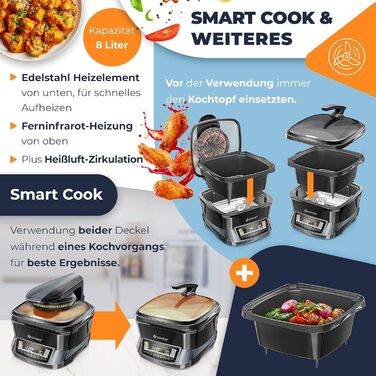 Мультиварка KESSER® 8л з фритюрницею та 16 програм. Гриль, випічка, тушкування, приготування на пару, рисоварка, йогуртниця, функція підігріву та повільного приготування. (Антрацит)