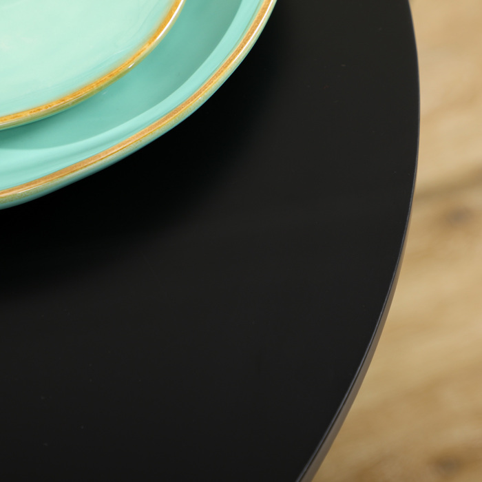 Обідній стіл на 2 особи, круглий стільниця, сталеві ніжки, чорний колір, розмір 70 x 70 x 75 см