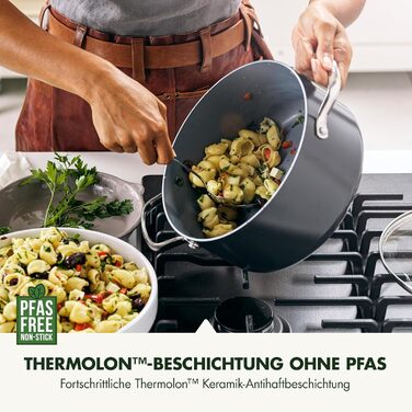 Сковорода GreenPan Valencia Pro з нержавіючою сталею Harteloxierte, керамічне антипригарне покриття, 28 см, 4,2 л, з кришкою, без PFAS, для індукційних плит, можна мити в посудомийній машині, термостійка, сіра (каструля 24 см/5,1л)