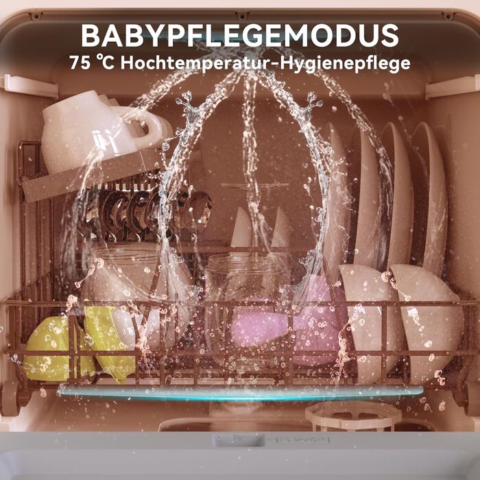 Компактна посудомийна машина Hermitlux Mini на 5 комплектів посуду (5л бак), портативна посудомийна машина з 6 програмами та 360° розпилювачами | З функцією сушіння гарячим повітрям | Клас енергоефективності D | Без встановлення, скляні дверцята