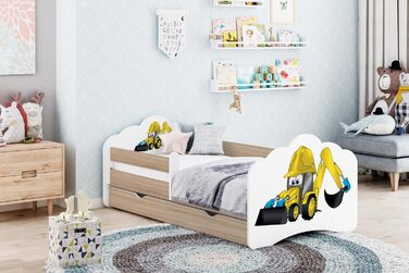 Дитяче ліжечко Happy Babies MOBI 160 x 80 Дитяче ліжко із захистом від падіння та ящиком для зберігання Молодіжне ліжко з кольоровою наклейкою Дитяче ліжечко з матрацом 80x160 Дитяче ліжко для дівчинки хлопчиків Дуб сонома (M07)