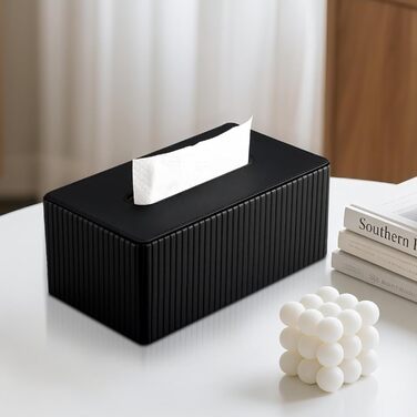 Стильна коробочка для серветок KingFOM з PU шкіри, чорного кольору, прямокутної форми - для вітальні, ванної кімнати та офісу