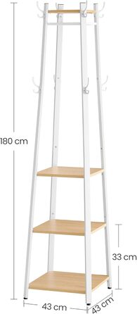 Стійка для одягу VASAGLE з 8 гачками, 4 полицями та вішалкою, металевий каркас, для шалей, курток, сумок, для прихожого, золотий дуб + білий, LCR080W09