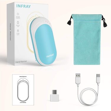 Infray грілка для рук USB, акумулятор 5200mAh, електрична грілка для рук з двостороннім нагрівом, синій - ідеальний подарунок на зиму для жінок та чоловіків