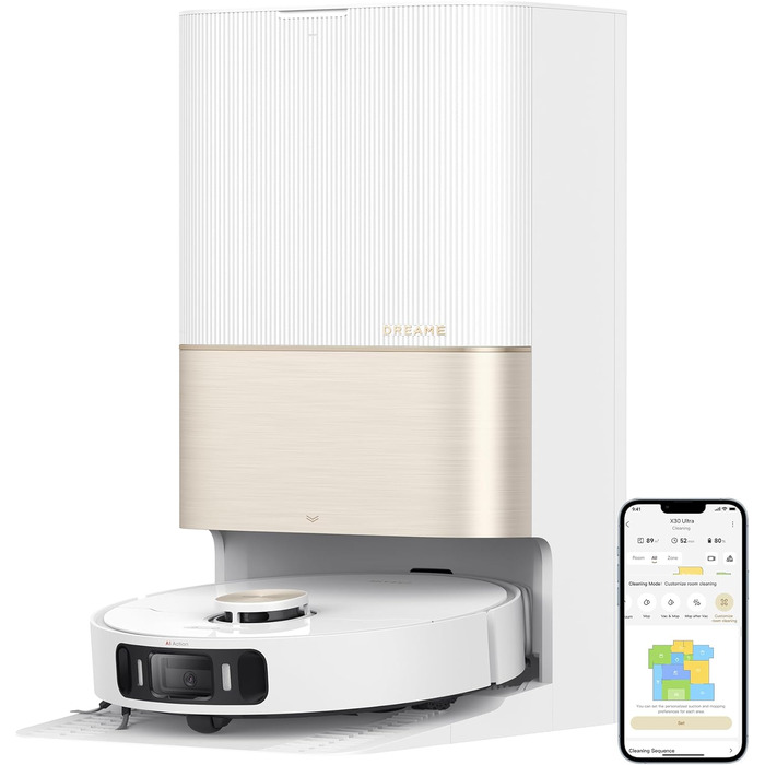 Dreame X30 Ultra: робот-пилосос та миючий робот з автоматичною очисткою, знімний миючий моп, інтелектуальна очистка килимів, потужність всмоктування 8300 Pa, білий
