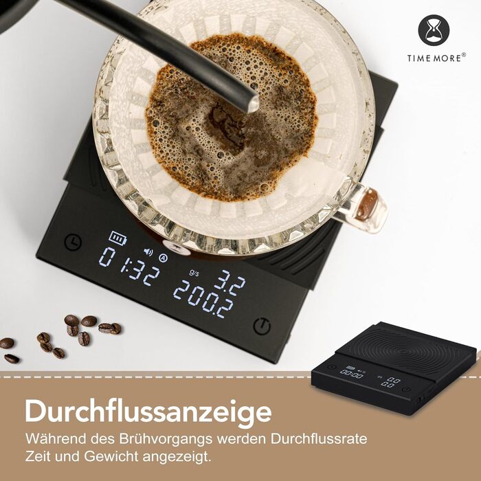 Ваги для кави TIMEMORE Basic 2 з таймером, контролем протікання та точністю 0,1г, чорного кольору
