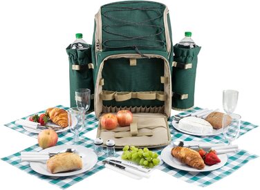 Рюкзак для пікніка Andora на 4 особи з інтегрованою сумкою-холодильником, зелений, з аксесуарами (29 шт)