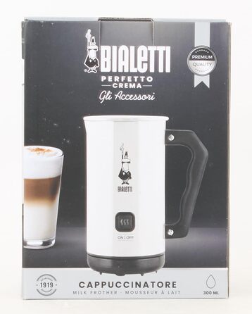 Піноутворювач молока Bialetti Elettrico, піноутворювач молока для капучино, ємність 150 мл капучино або 300 мл гарячого молока, біле біле одинарне