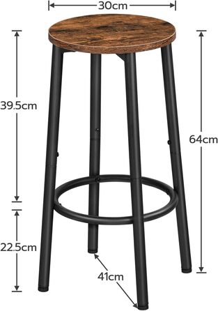 Барні стільці HOOBRO, набір з 2 шт. , вінтажний коричневий/чорний, металевий каркас, регульовані ніжки