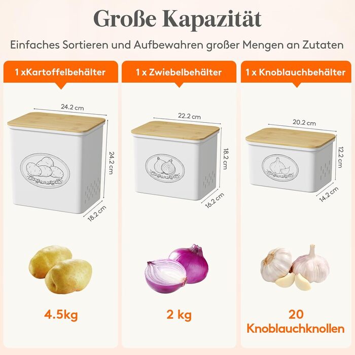 Коробка для зберігання картоплі та овочів Lifewit - набір з 3 шт. (білий)