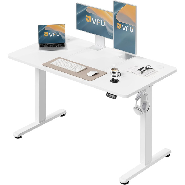 Регульований стіл для роботи з USB-C, електричний, з пам'яттю, 120x60 см, білий. Стіл для офісу, стоячий, комп'ютерний.