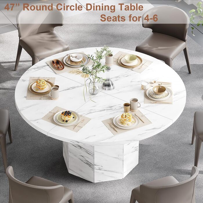 Круглий обідній стіл HSH для 4-6 осіб. Дерев'яний стіл для їдальні в сучасному стилі, 120 x 120 x 75 см, білий