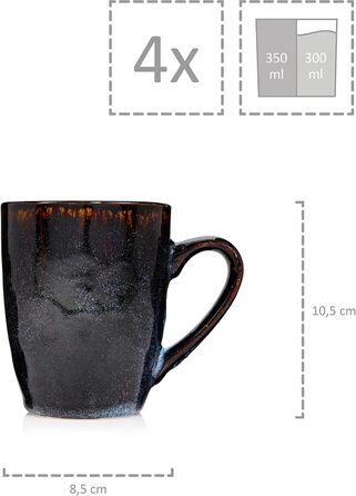 Набір посуду Sänger Tokio 24 елементи, керамічний сервіз на 8 осіб, сучасний ручної роботи, темно-синій з чорними акцентами | PREMIUM COLLECTION (кавовий набір 4 шт.)