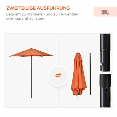 Outsunny Parasol Ø196 см, поворотна парасолька з функцією складання, шестикутна балконна парасолька пляжна парасолька вітрозахисна стабільна ринкова парасолька Crank Parasol Захист від сонця для пляжу Балконний сад, помаранчевий
