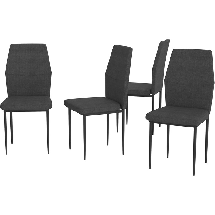 Стілець для обідньої кімнати GOLDFAN (4 шт.) з тканини льон, сірий (чорний), сучасний дизайн, з металевими ніжками